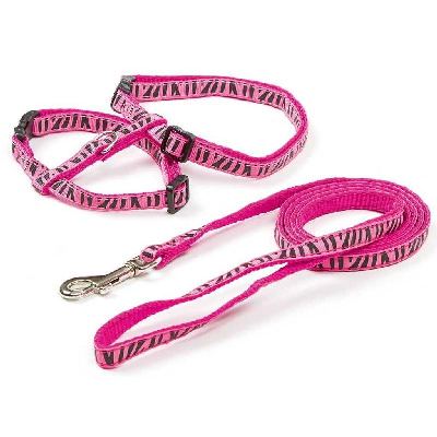 Katzengeschirr mit Leine Zebrapink